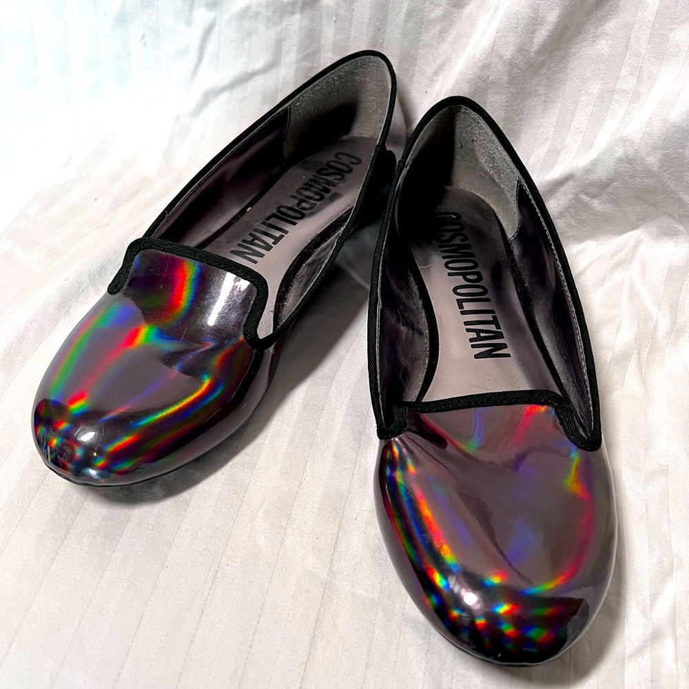 Holographic iridescent slip on flats size 10